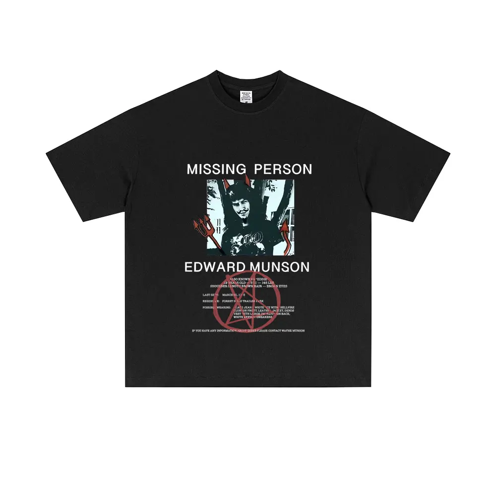 Missing Poster Eddie Munson T-shirt The Demogorgon Cannibal Flower Monster T Shirts Men Women Funny Oversized Short Sleeve Tees
Missing Poster Eddie Munson T-shirt The Demogorgon Cannibal Flower Monster T Shirts Men Women Funny Oversized Short Sleeve Tees