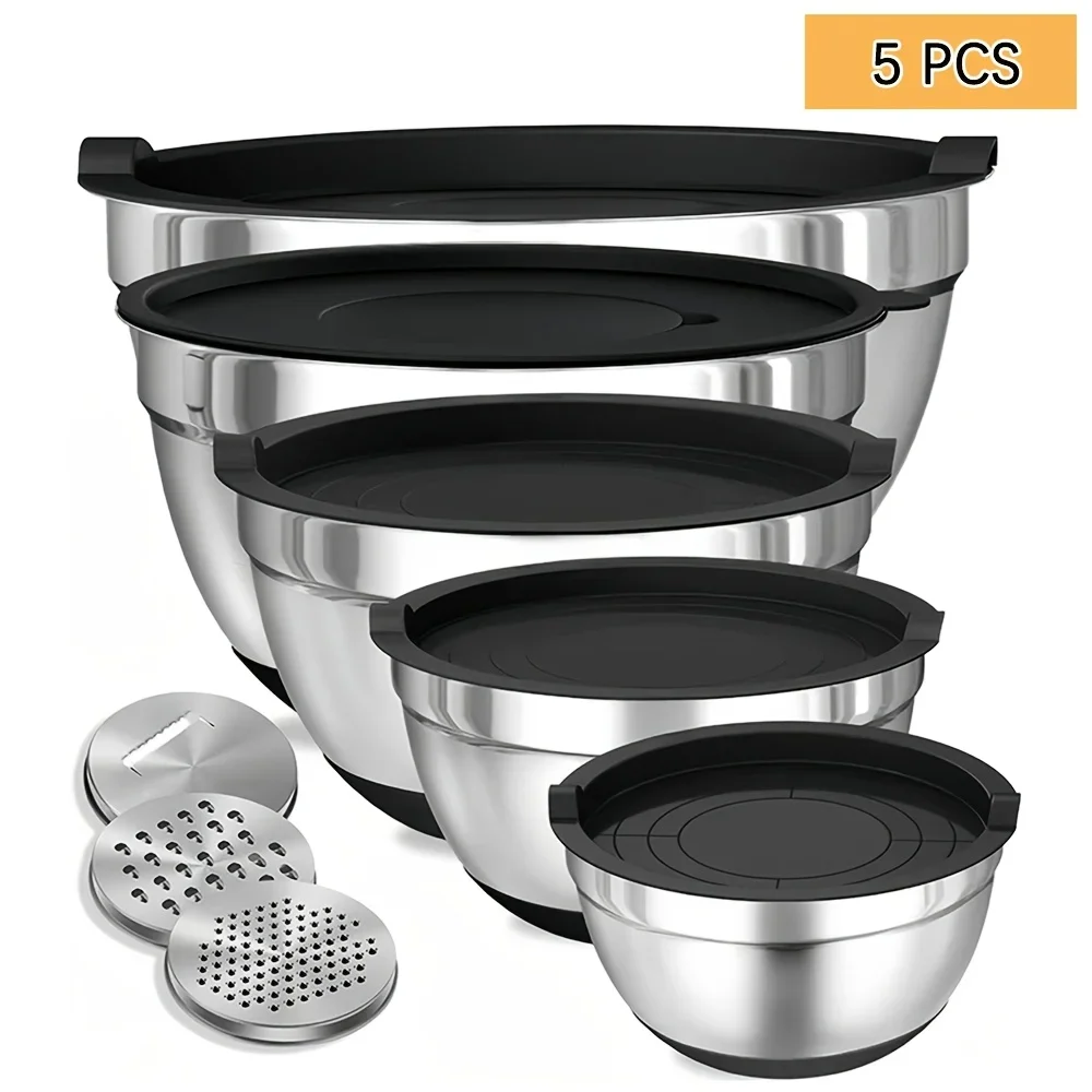 5pcs Stainless Steel Mixing Bowl Set with Lids & Graters - Versatile for Cooking, Baking, Marinating | Dishwasher Safe,
5pcs Stainless Steel Mixing Bowl Set with Lids & Graters - Versatile for Cooking, Baking, Marinating | Dishwasher Safe,