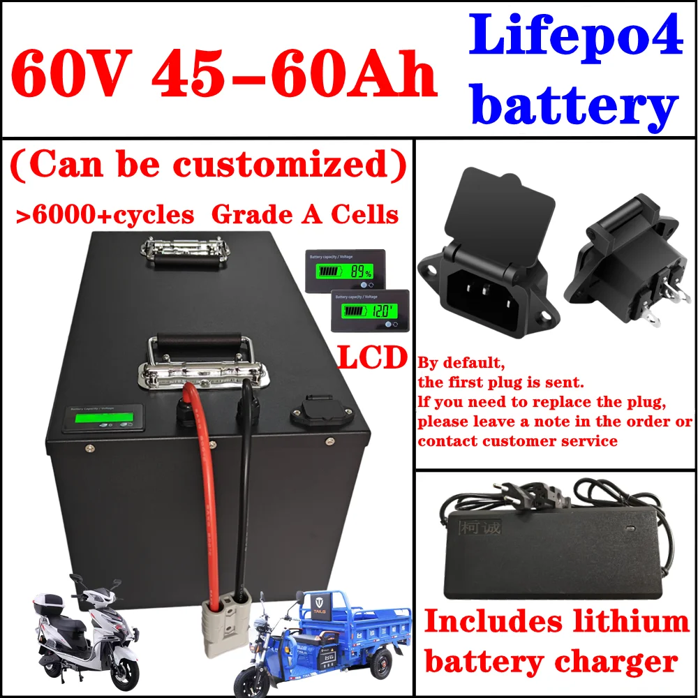 Lifepo4 60V 45Ah 50Ah 60Ah Lithium Battery for 2000W 3000W 4KW Mini Motorized 3wheel Adult Covered Mobility Vehicle Tractor
Lifepo4 60V 45Ah 50Ah 60Ah Lithium Battery for 2000W 3000W 4KW Mini Motorized 3wheel Adult Covered Mobility Vehicle Tractor