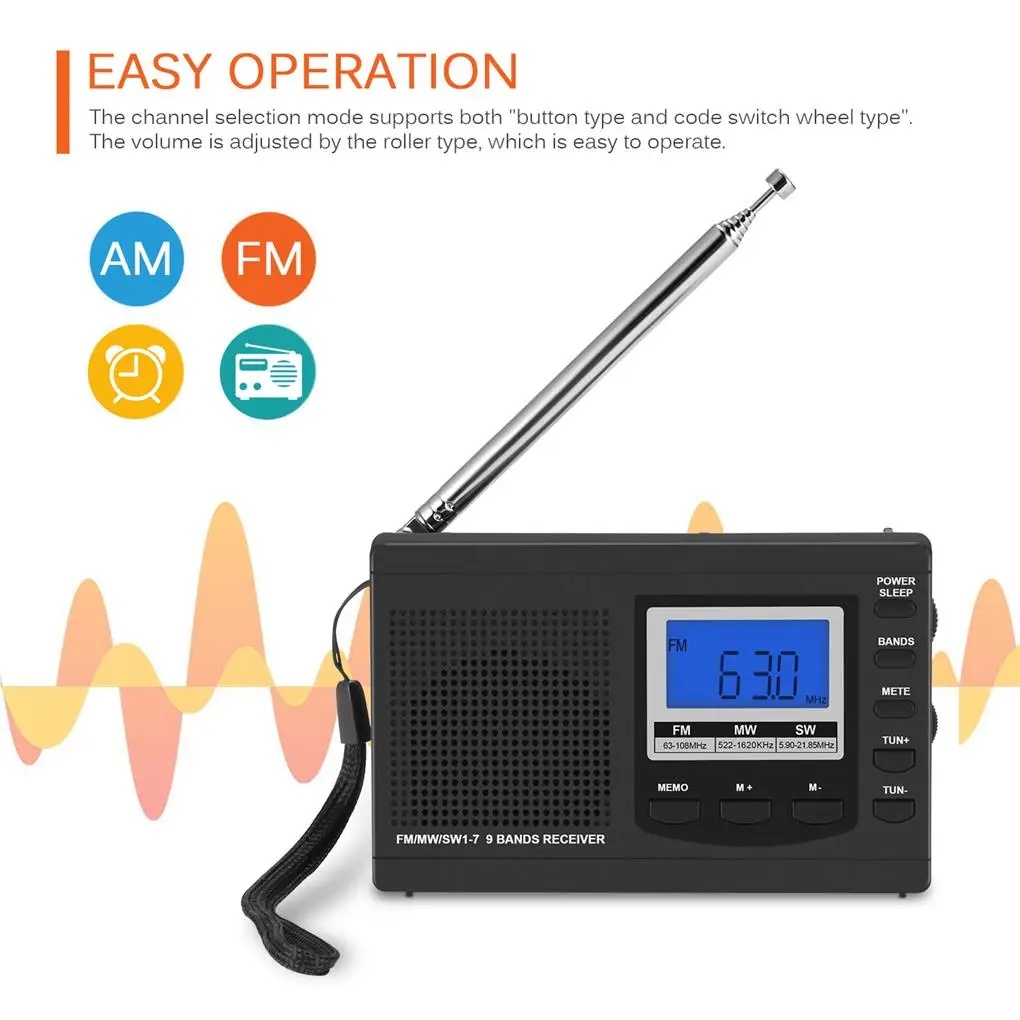 Mini Portable Radio FM AM SW Handheld MP3 Radio Speaker LED Digital Display Support USB Stick TF Card Alarm Clock Radio Receiver
Mini Portable Radio FM AM SW Handheld MP3 Radio Speaker LED Digital Display Support USB Stick TF Card Alarm Clock Radio Receiver