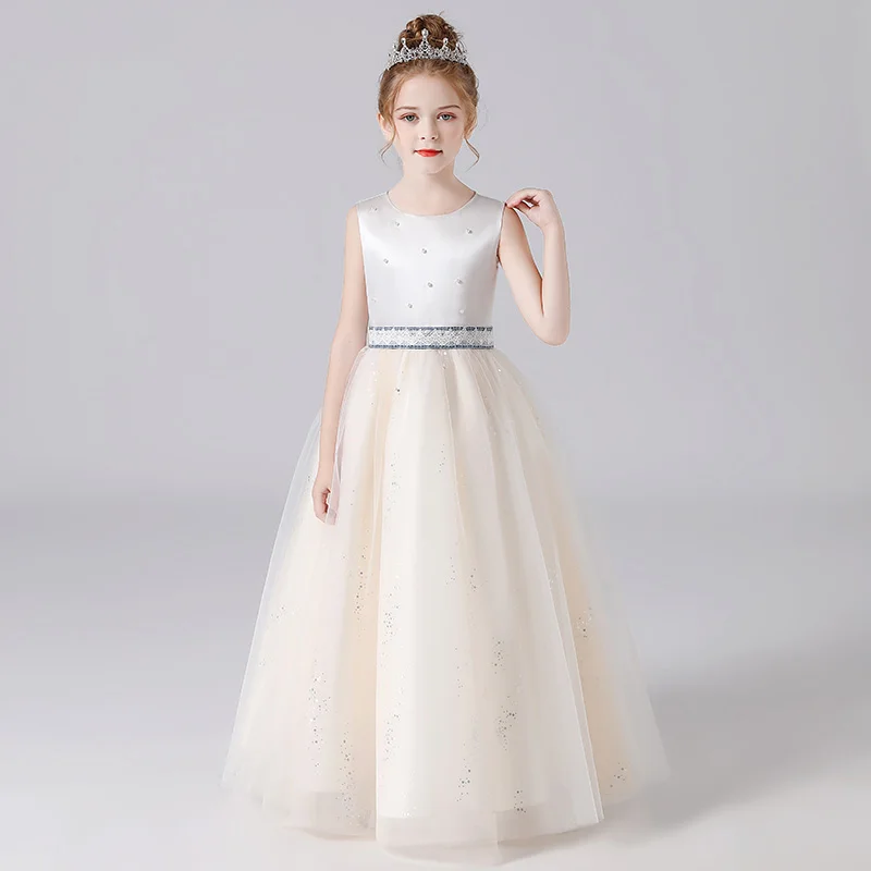 Girls Round Neck Sleeveless Waist Beaded Long Floor Length Flower Girl Dress Communion Dress Junior Bridesmaid Dress Pri/ Custom
Girls Round Neck Sleeveless Waist Beaded Long Floor Length Flower Girl Dress Communion Dress Junior Bridesmaid Dress Pri/ Custom