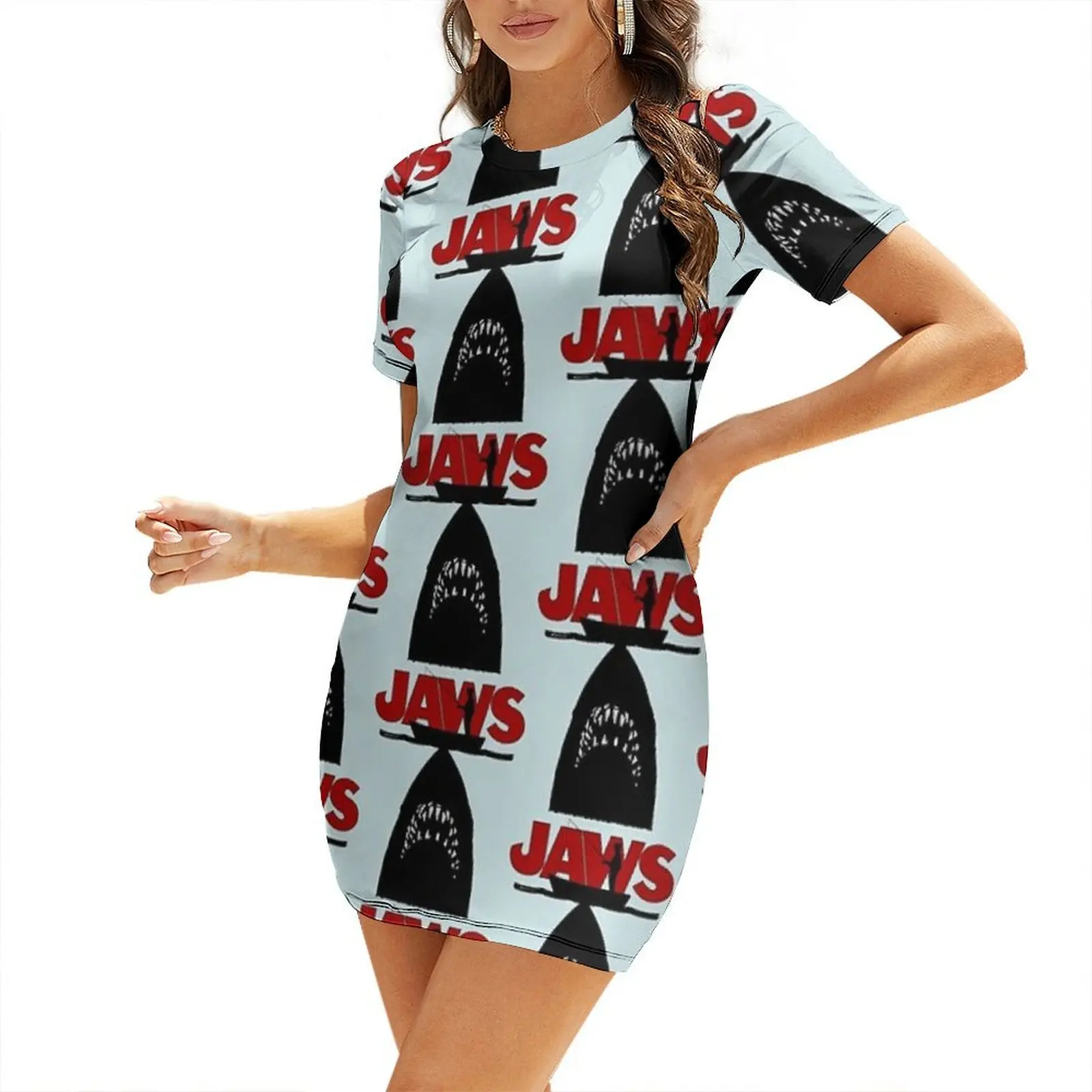 JAWS Short-Sleeved Dress womans clothing Female dress
JAWS Short-Sleeved Dress womans clothing Female dress