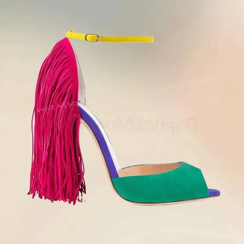 Mixed Color Tassels Decor Peep Toe Sandals Ankle Buckle Strap Women Shoes Thin High Heels Fashion Party 2026 Zapatos Para Mujere
Mixed Color Tassels Decor Peep Toe Sandals Ankle Buckle Strap Women Shoes Thin High Heels Fashion Party 2026 Zapatos Para Mujere
