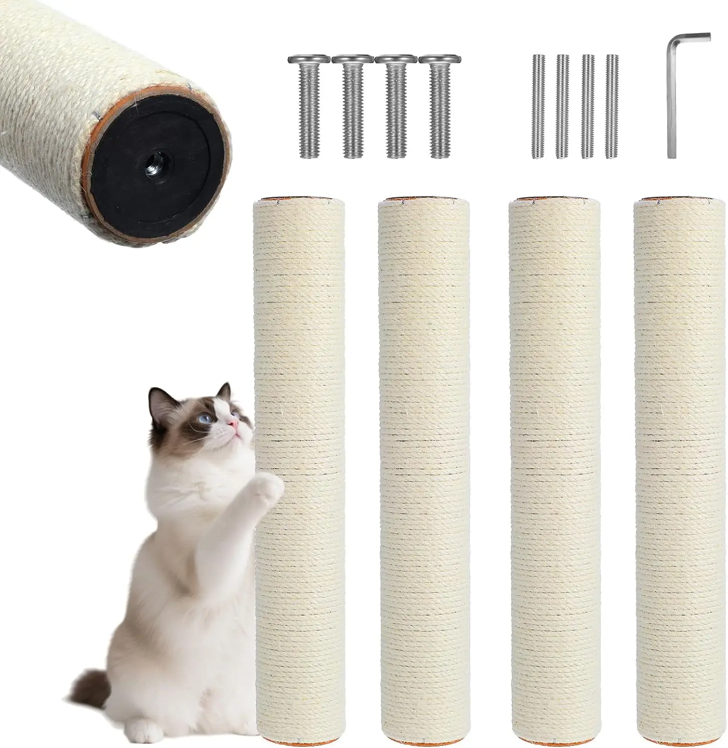 4 PCS M8 15.7 x 2.75 Inch Cat Scratching Post Replacement, Sisal Pole Cat Tree Replacement Post with Screws, Refill Scra
4 PCS M8 15.7 x 2.75 Inch Cat Scratching Post Replacement, Sisal Pole Cat Tree Replacement Post with Screws, Refill Scra