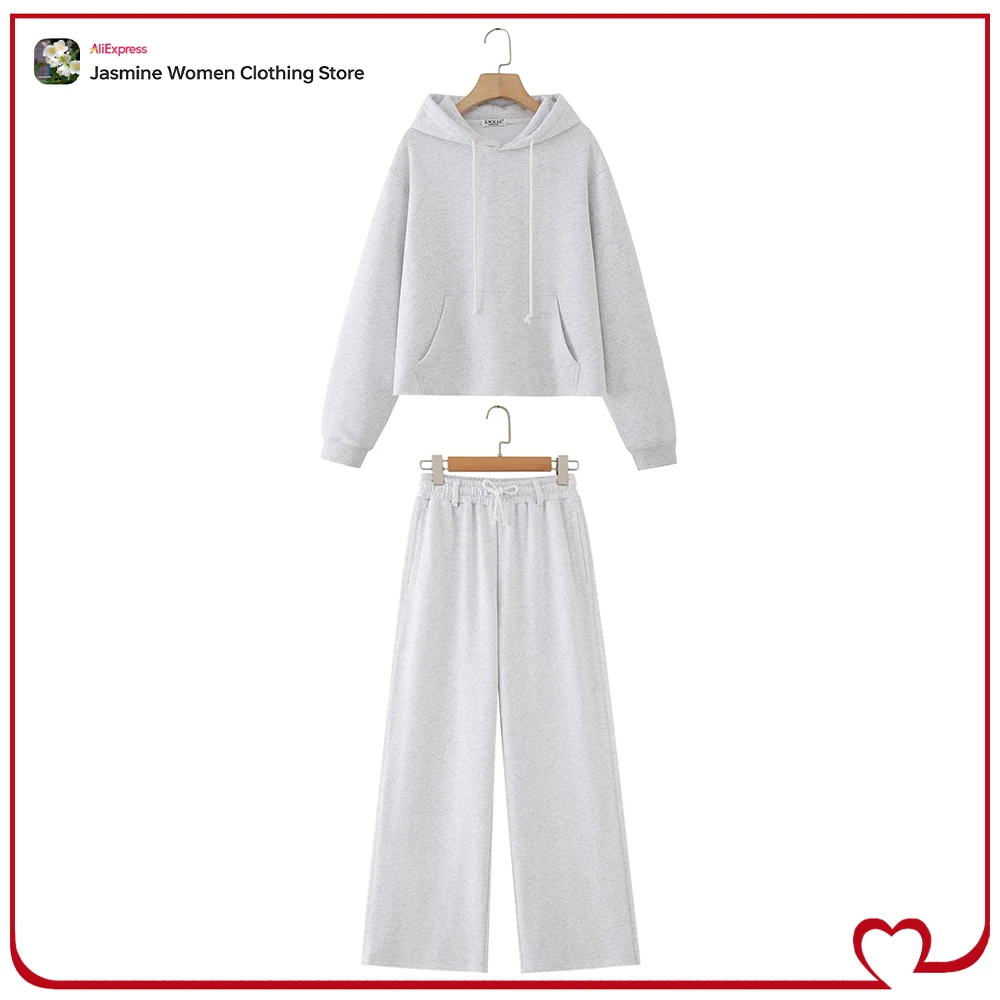 Stylish Cotton Sporty Pant Sets for Women Fall Co-ord Set Hooded Sweatshirt with Seamless Hem + Belted Straight Leg Fleece Pants
Stylish Cotton Sporty Pant Sets for Women Fall Co-ord Set Hooded Sweatshirt with Seamless Hem + Belted Straight Leg Fleece Pants