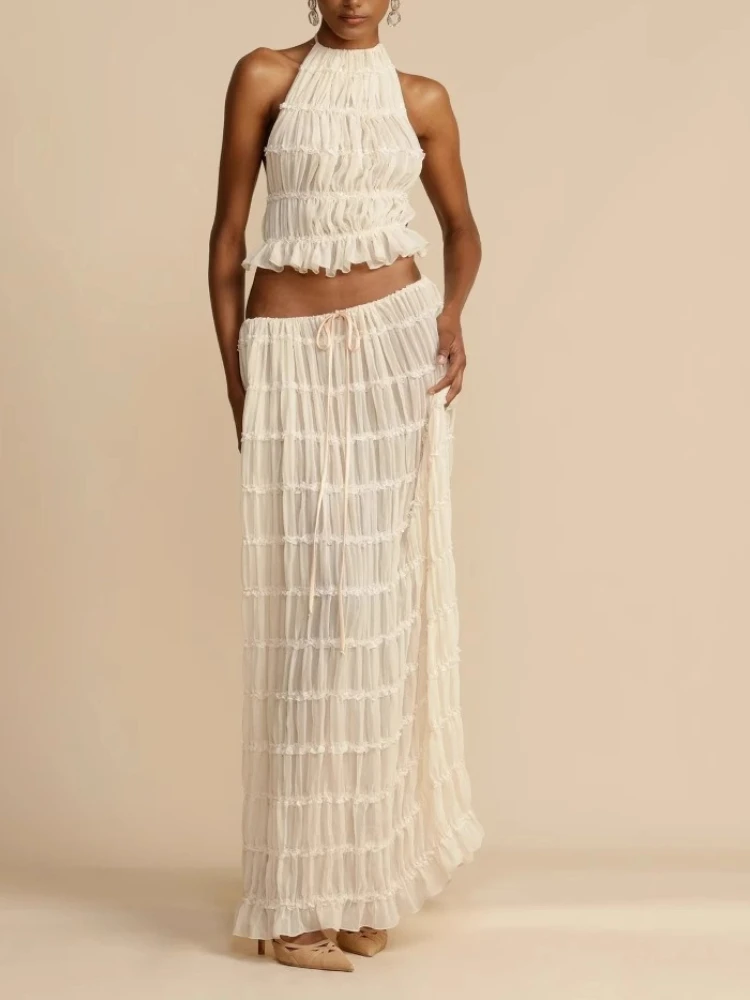 Women's Halter-neck Tank Top with A Slightly See-through Mid-length Skirt and A Long Dress Set Two Piece Sets Womens Outifits
Women's Halter-neck Tank Top with A Slightly See-through Mid-length Skirt and A Long Dress Set Two Piece Sets Womens Outifits
