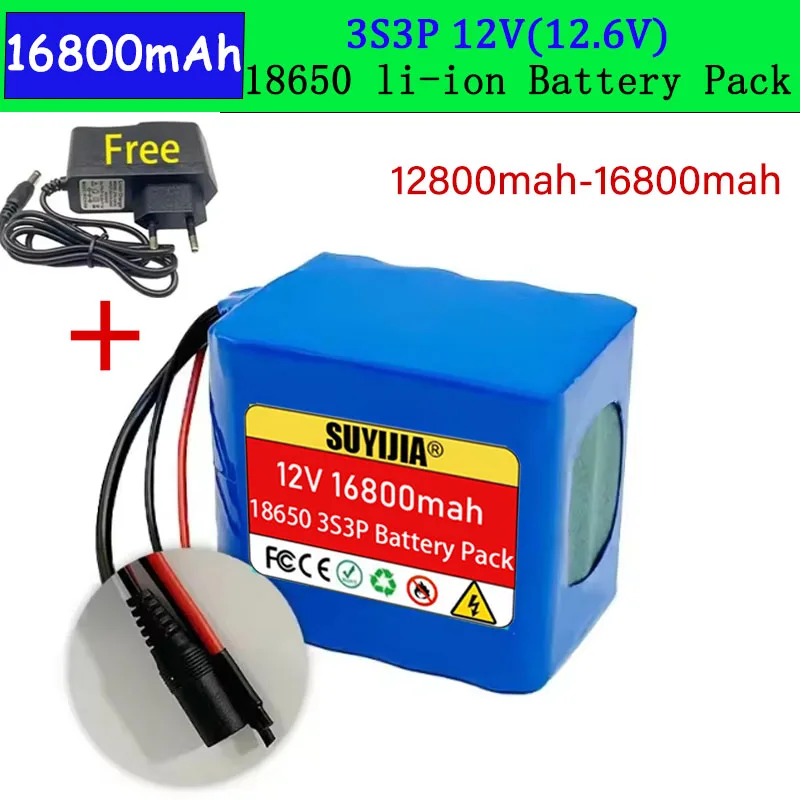 3s3p 12V 16.8Ah battery pack 18650 lithium ion 12V 16800mAh DC12.6V super large capacity rechargeable battery with BMS + charger
3s3p 12V 16.8Ah battery pack 18650 lithium ion 12V 16800mAh DC12.6V super large capacity rechargeable battery with BMS + charger