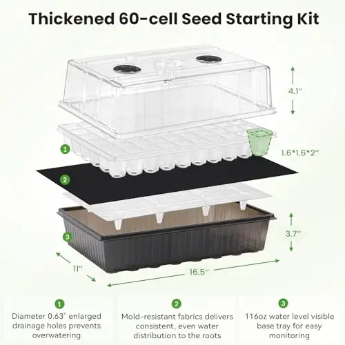 Thickened 60-Cell Seed Starting Kit With Self-Watering Base, Transparent Humidity Dome And LED Grow Light For Indoor Herb
Thickened 60-Cell Seed Starting Kit With Self-Watering Base, Transparent Humidity Dome And LED Grow Light For Indoor Herb