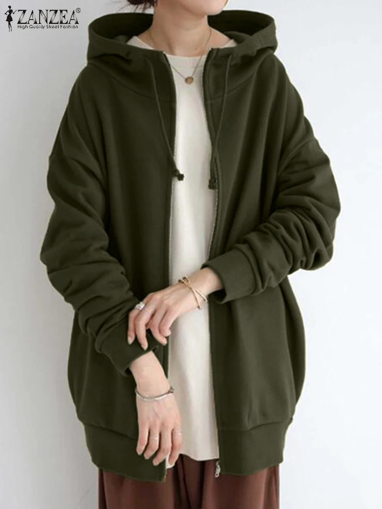 Women Long Sleeve Hooded Jackets 2024 ZANZEA Fashion Autumn Sweatshirt Solid Loose Coats Casual Zipper Pullover Hoodies Outwear
Women Long Sleeve Hooded Jackets 2024 ZANZEA Fashion Autumn Sweatshirt Solid Loose Coats Casual Zipper Pullover Hoodies Outwear