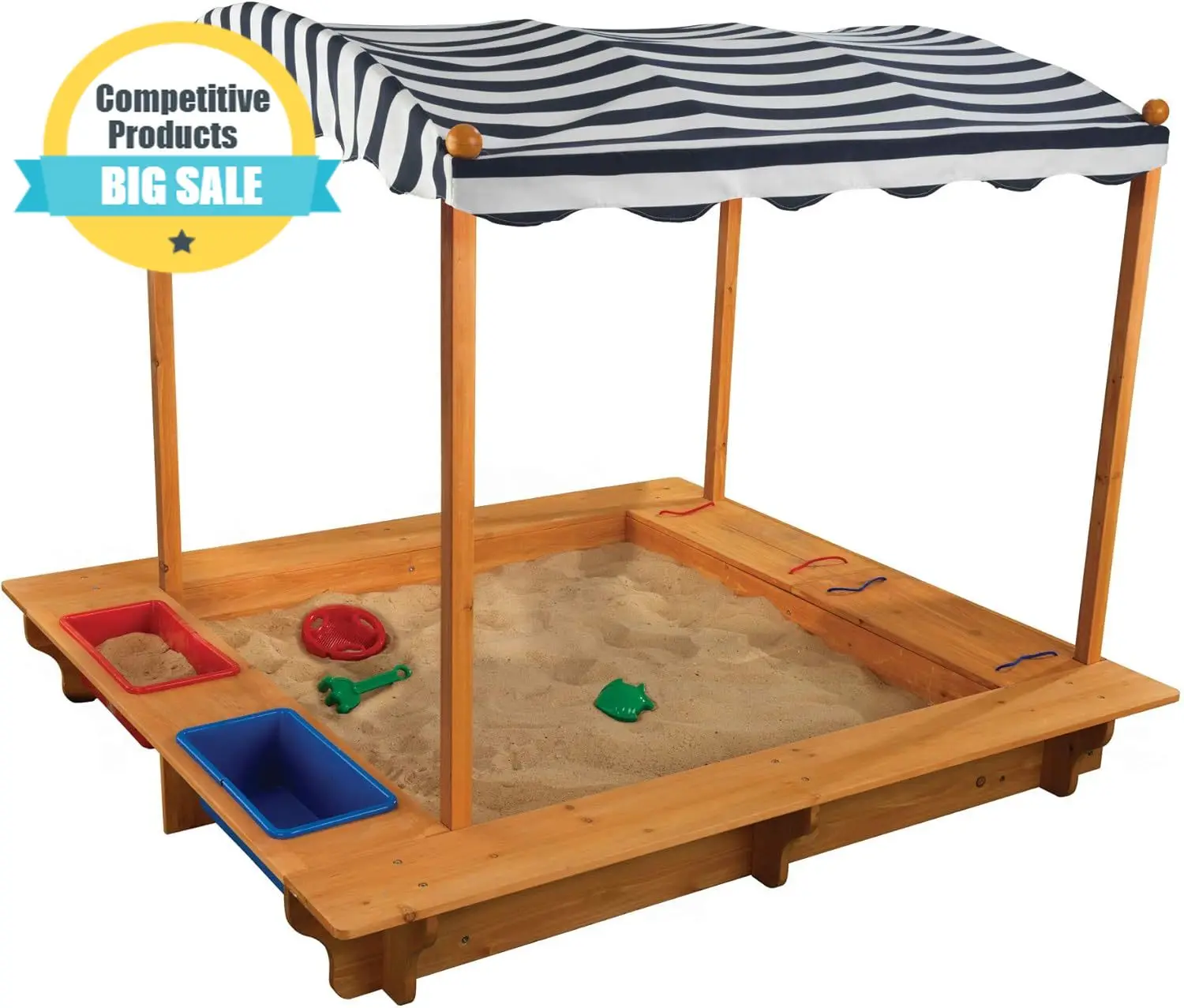 Outdoor Covered Wooden Sandbox with Bins and Striped Canvas Canopy, Kids' Outdoor Furniture, Navy & White, Gift for Age
Outdoor Covered Wooden Sandbox with Bins and Striped Canvas Canopy, Kids' Outdoor Furniture, Navy & White, Gift for Age