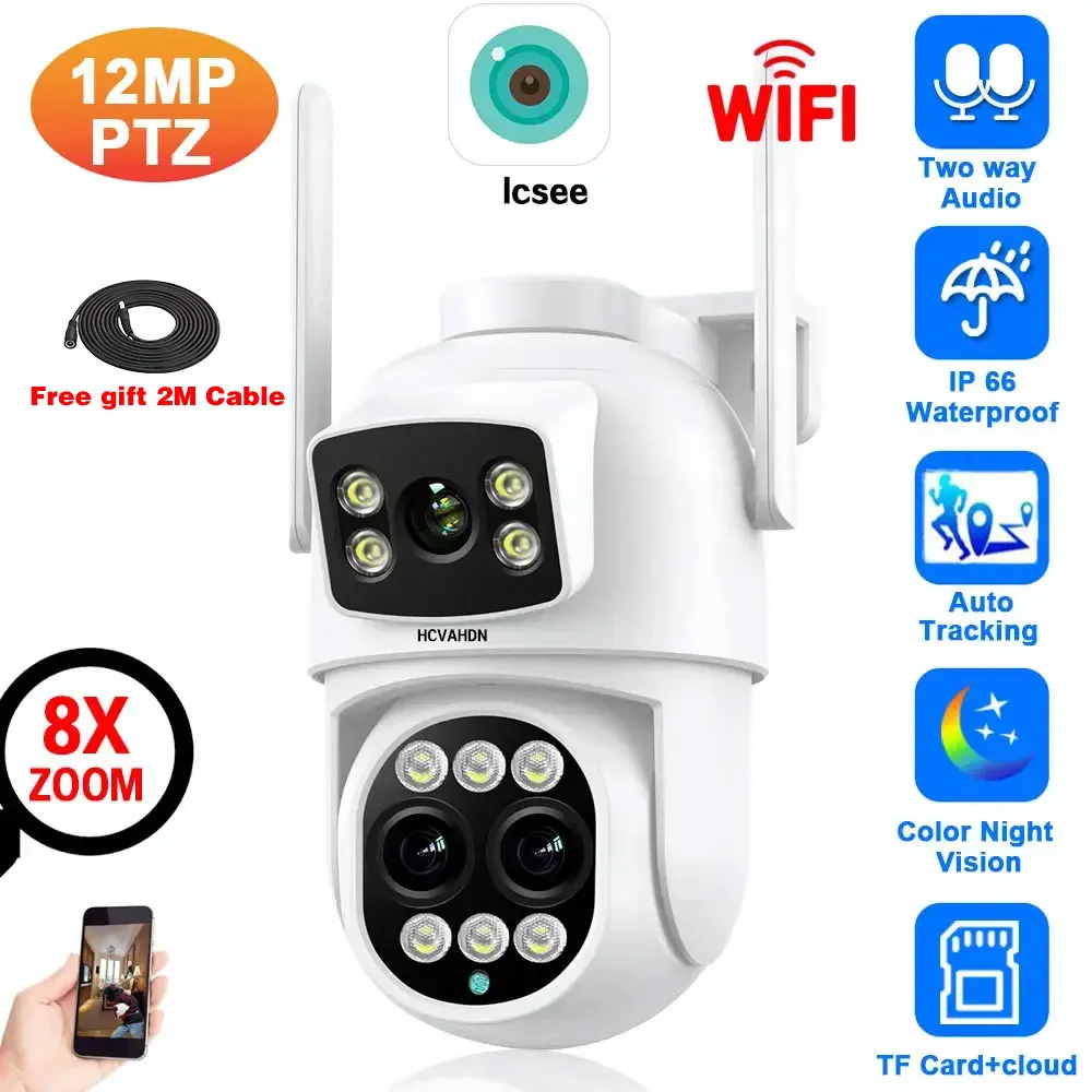 IP Camera 12MP 4K WiFi Outdoor Camera 8x Zoom Three Lens Dual Screen Auto Tracking Home Security CCTV Surveillance Camera ICSEE
IP Camera 12MP 4K WiFi Outdoor Camera 8x Zoom Three Lens Dual Screen Auto Tracking Home Security CCTV Surveillance Camera ICSEE