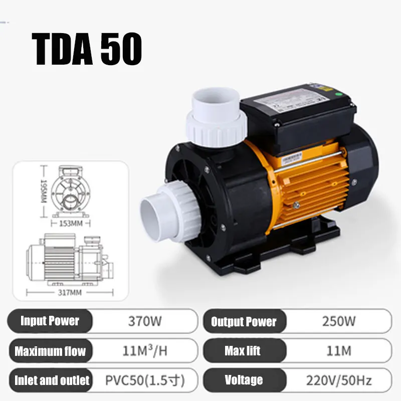 TDA50 Water Circulation Pump 370W 220V PVC50 Electrical Spa Pool Bathtub Pumping Tools for Filtration Water Supply and Farming
TDA50 Water Circulation Pump 370W 220V PVC50 Electrical Spa Pool Bathtub Pumping Tools for Filtration Water Supply and Farming