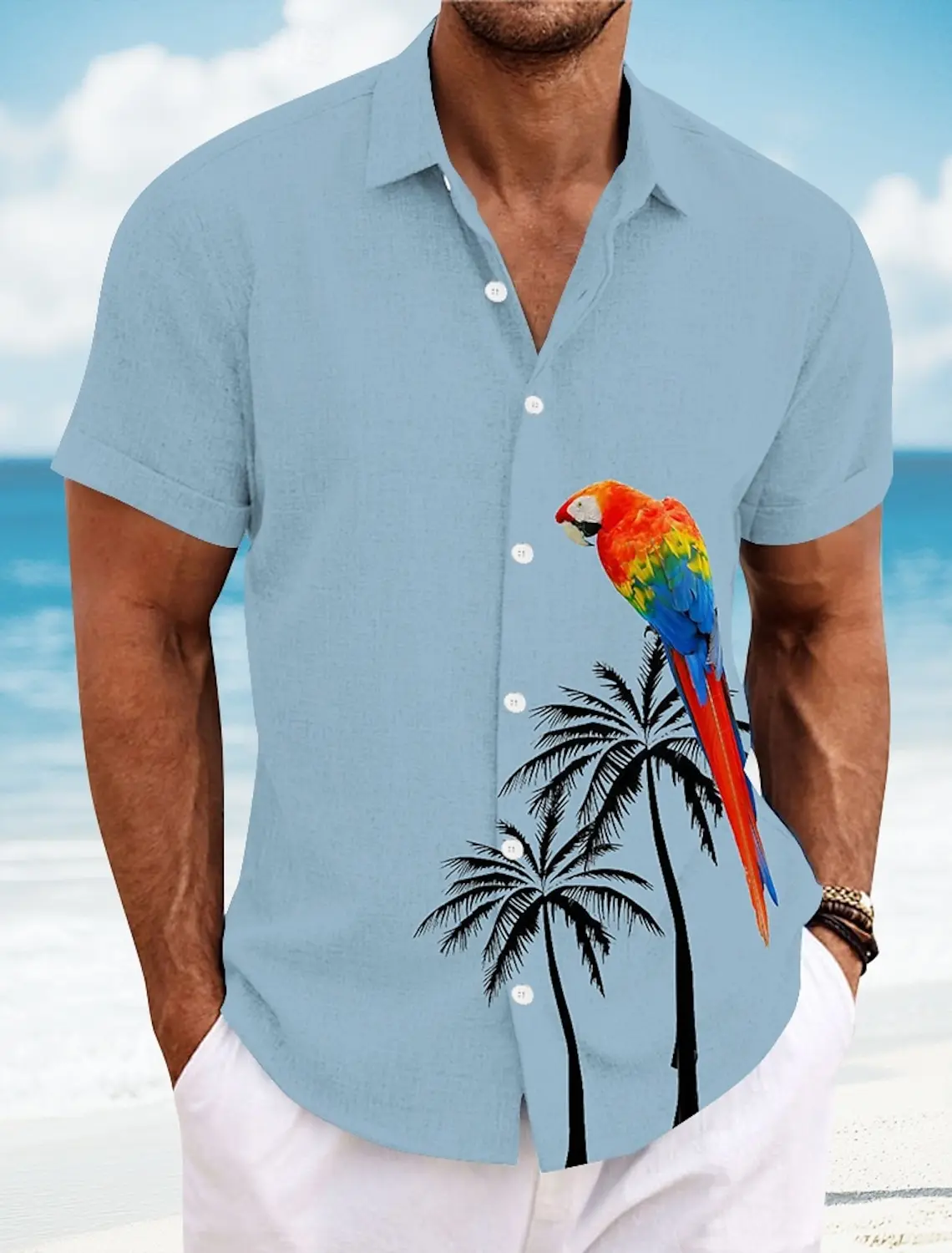 Мужская повседневная рубашка с птицей, кокосовой пальмой и попугаем, летняя гавайская рубашка, рубашка на пуговицах, рубашка с коротким рукавом, гавайские рубашки с 3D принтом и воротником
Мужская повседневная рубашка с птицей, кокосовой пальмой и попугаем, летняя гавайская рубашка, рубашка на пуговицах, рубашка с коротким рукавом, гавайские рубашки с 3D принтом и воротником