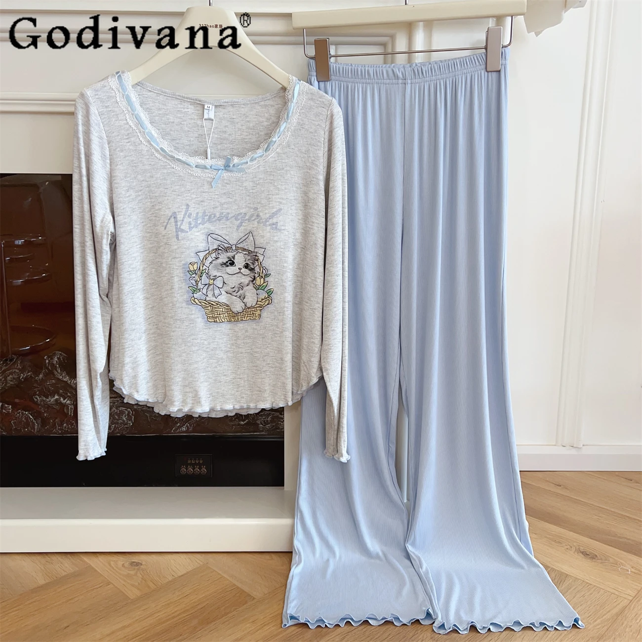 Pajamas Cat Loose Long Sleeve Pants Nightgown Women's Pajamas Loungewear Women's Spring Autumn Nightdress
Pajamas Cat Loose Long Sleeve Pants Nightgown Women's Pajamas Loungewear Women's Spring Autumn Nightdress