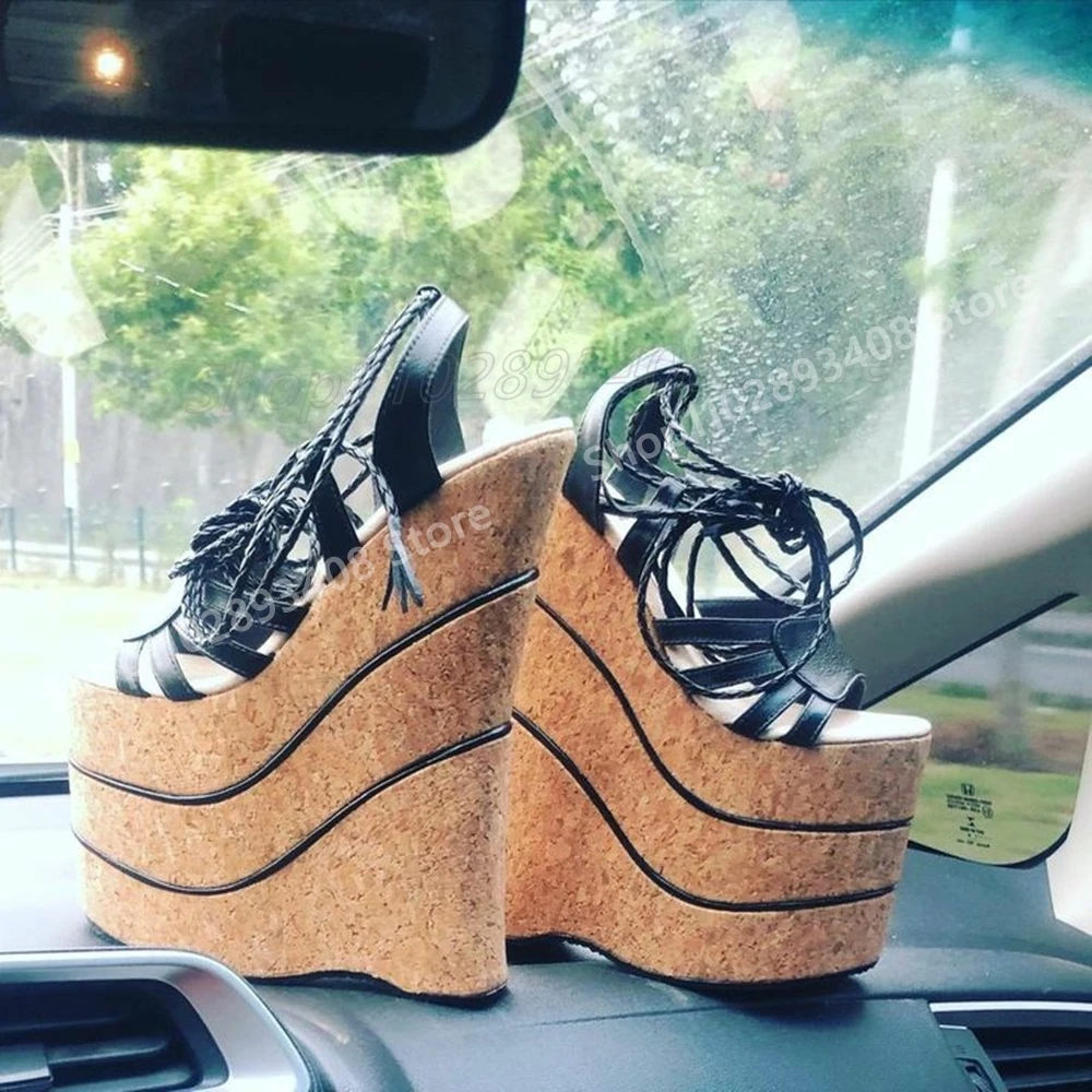 Black Strappy Hollow Cross Tied Sandals Wedges High Heel Platform Leather Dance Party Sexy Women Shoes 2025 Summer Para Mujere
Black Strappy Hollow Cross Tied Sandals Wedges High Heel Platform Leather Dance Party Sexy Women Shoes 2025 Summer Para Mujere