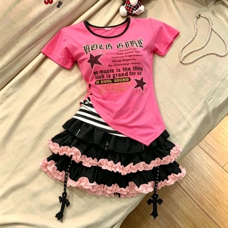 Goth Inspired Two Piece Outfit Ladies Crop Top Tee Matching High Waist Short Skirt Y2K Daily Street Party Apparel Sets
Goth Inspired Two Piece Outfit Ladies Crop Top Tee Matching High Waist Short Skirt Y2K Daily Street Party Apparel Sets
