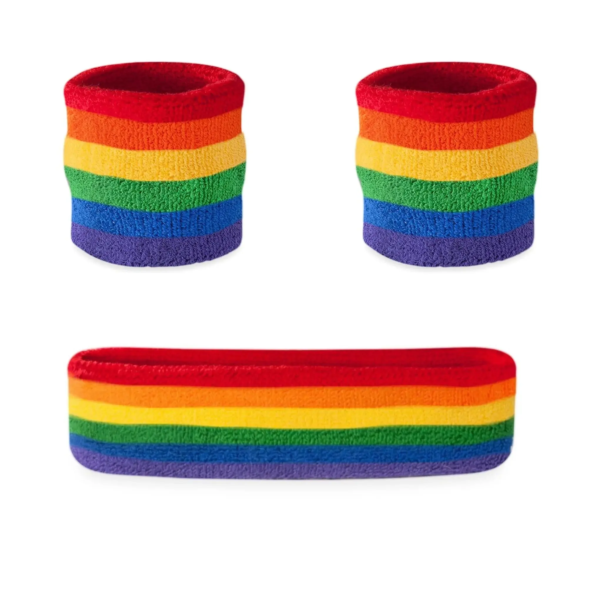 LGBTQ Rainbow Striped Sweatband Pack - 1 Headband 2 Wristbands for Sports & Festival Wear
LGBTQ Rainbow Striped Sweatband Pack - 1 Headband 2 Wristbands for Sports & Festival Wear
