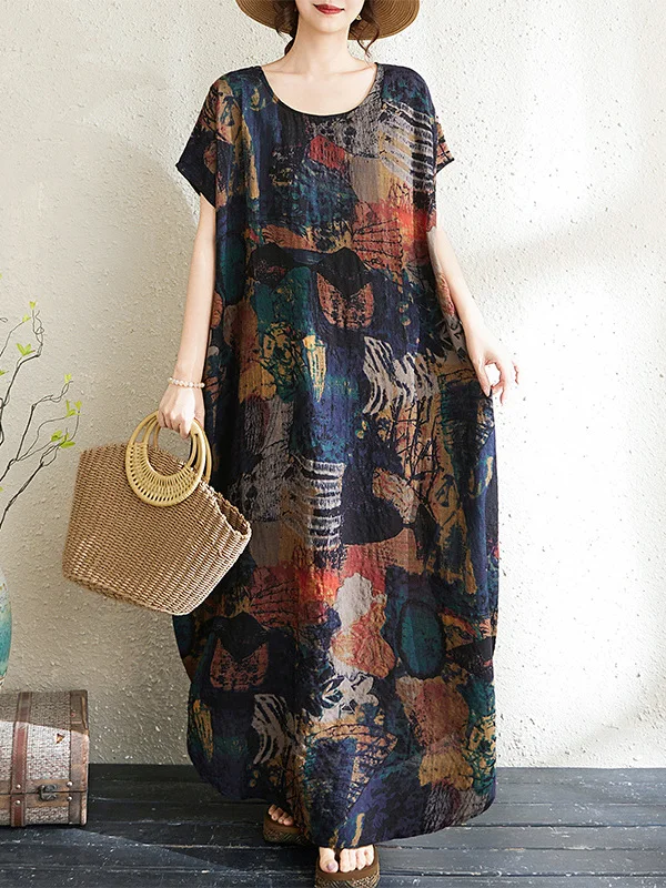 Summer New Retro Oil Painting Print Loose Long round Neck Dress Meat Concealing Large Size Irregular Cotton Citywalk Dress
Summer New Retro Oil Painting Print Loose Long round Neck Dress Meat Concealing Large Size Irregular Cotton Citywalk Dress