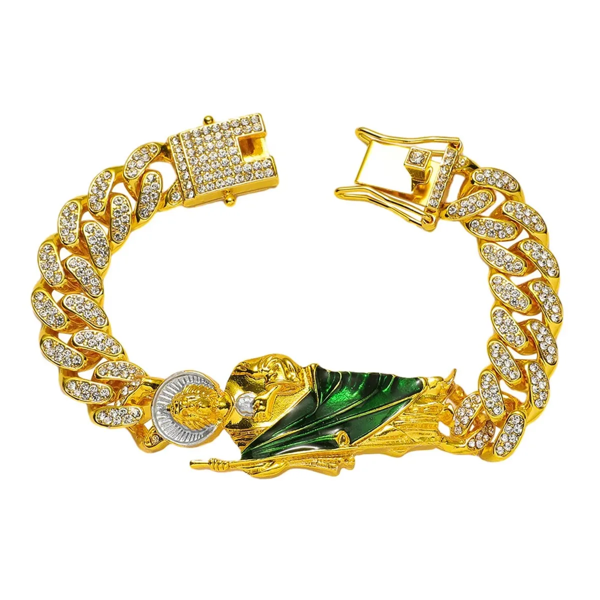Bracelet Gold Plated Cuban Chain Charm Men Bracelet Rhinestone Catholic Prayer Religious Jewelry
Bracelet Gold Plated Cuban Chain Charm Men Bracelet Rhinestone Catholic Prayer Religious Jewelry