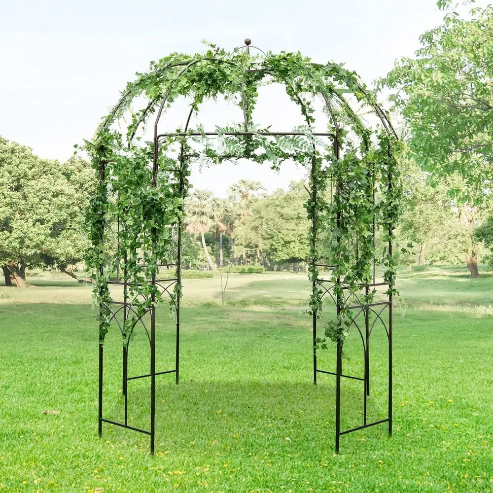 8.4' H x 7' W Metal Pergola Pavilion with 16 Ground Stakes, French Arch Trellis for Wedding, Party & Outdoor Gardens Supports fo
8.4' H x 7' W Metal Pergola Pavilion with 16 Ground Stakes, French Arch Trellis for Wedding, Party & Outdoor Gardens Supports fo