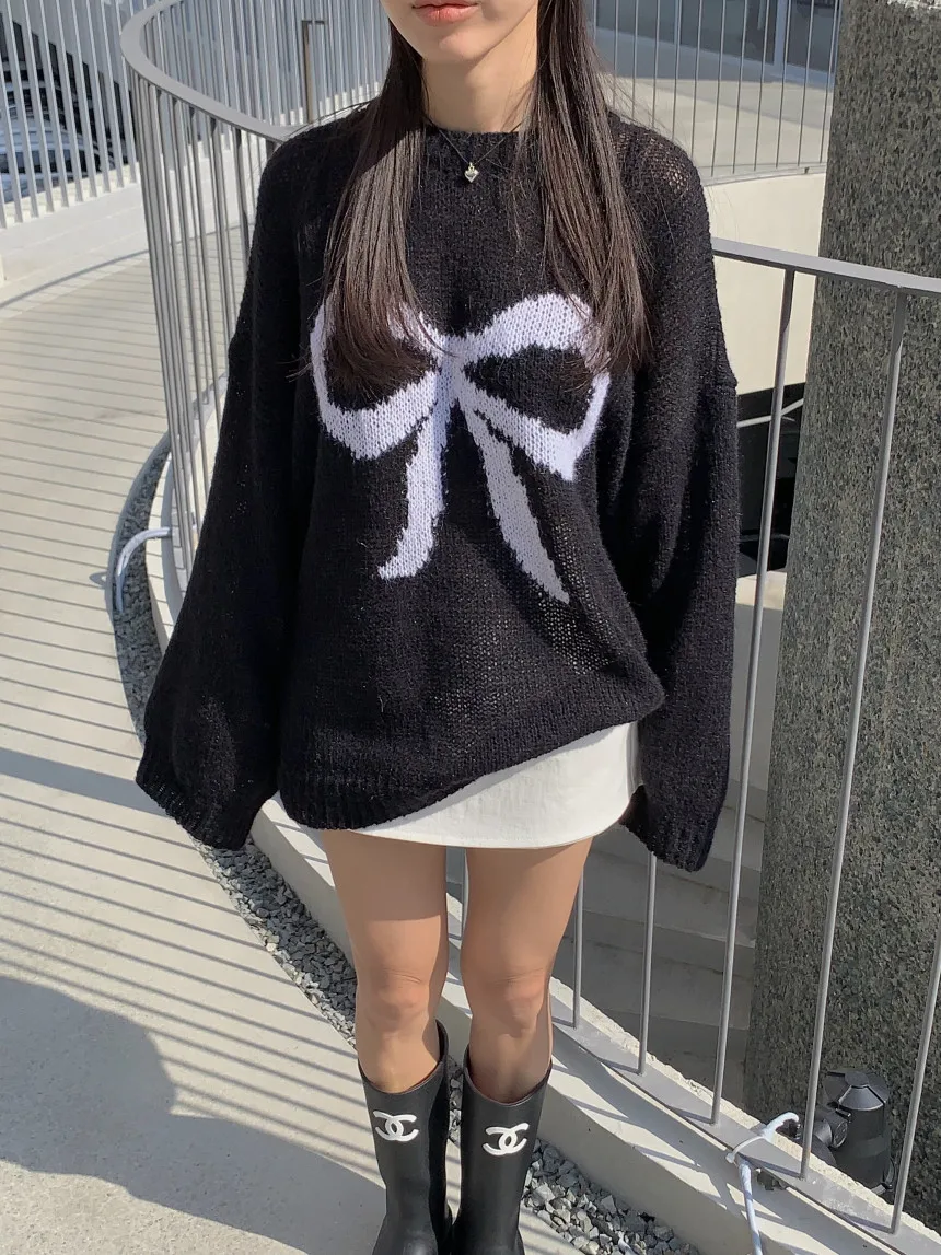 Loose Knitted Top for Women with Knot Hollow out Design Young Looking Thin Cotton Blend round Ne Commute Sle
Loose Knitted Top for Women with Knot Hollow out Design Young Looking Thin Cotton Blend round Ne Commute Sle