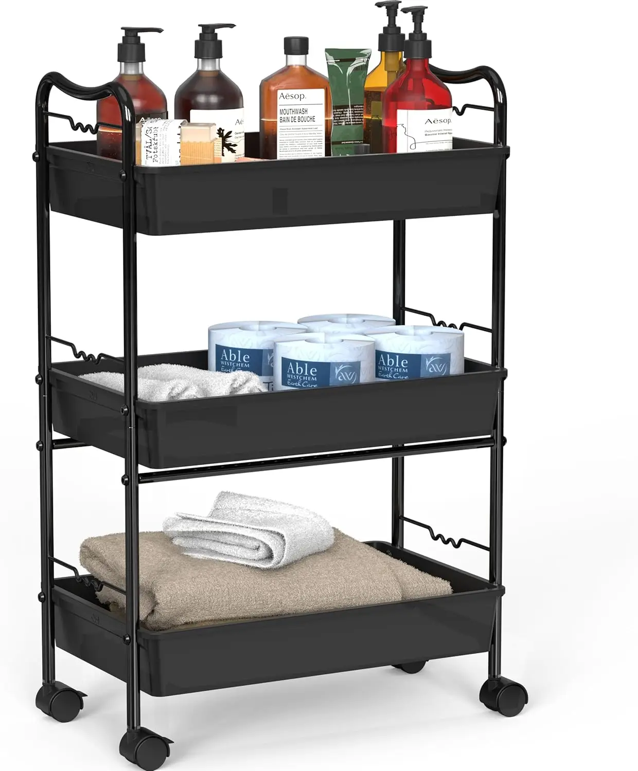3-Tier Rolling Storage Cart with Wheels, Black Metal Utility Cart for Home & Office
3-Tier Rolling Storage Cart with Wheels, Black Metal Utility Cart for Home & Office
