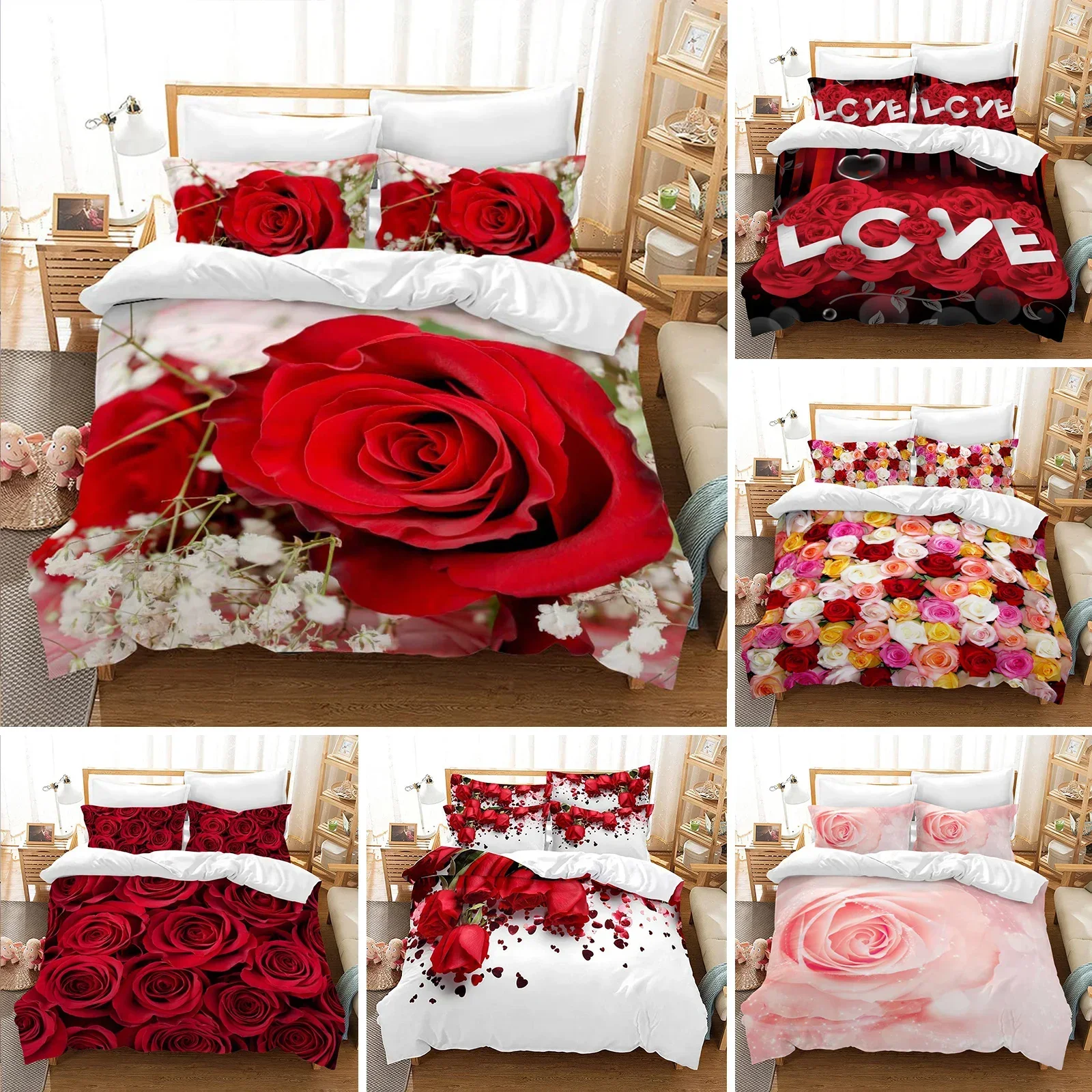 Rose Flower Duvet Cover Set Twin Queen King Microfibre Bedding Set for Valentine's Day Mother's Day Daily Polyester Quilt Cover
Rose Flower Duvet Cover Set Twin Queen King Microfibre Bedding Set for Valentine's Day Mother's Day Daily Polyester Quilt Cover