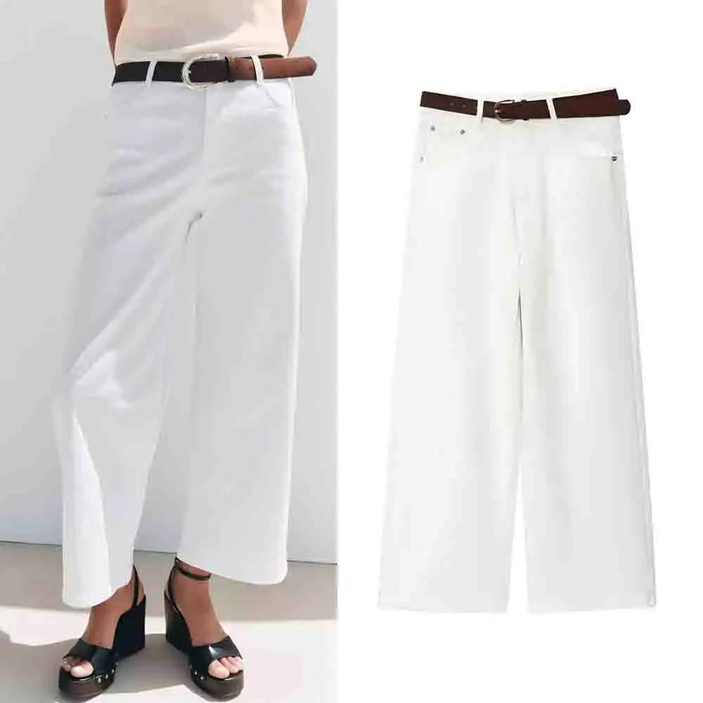 Women's new chic fashion With Belt casual white high waist wide leg jeans retro loose side pocket zipper women's jeans
Women's new chic fashion With Belt casual white high waist wide leg jeans retro loose side pocket zipper women's jeans