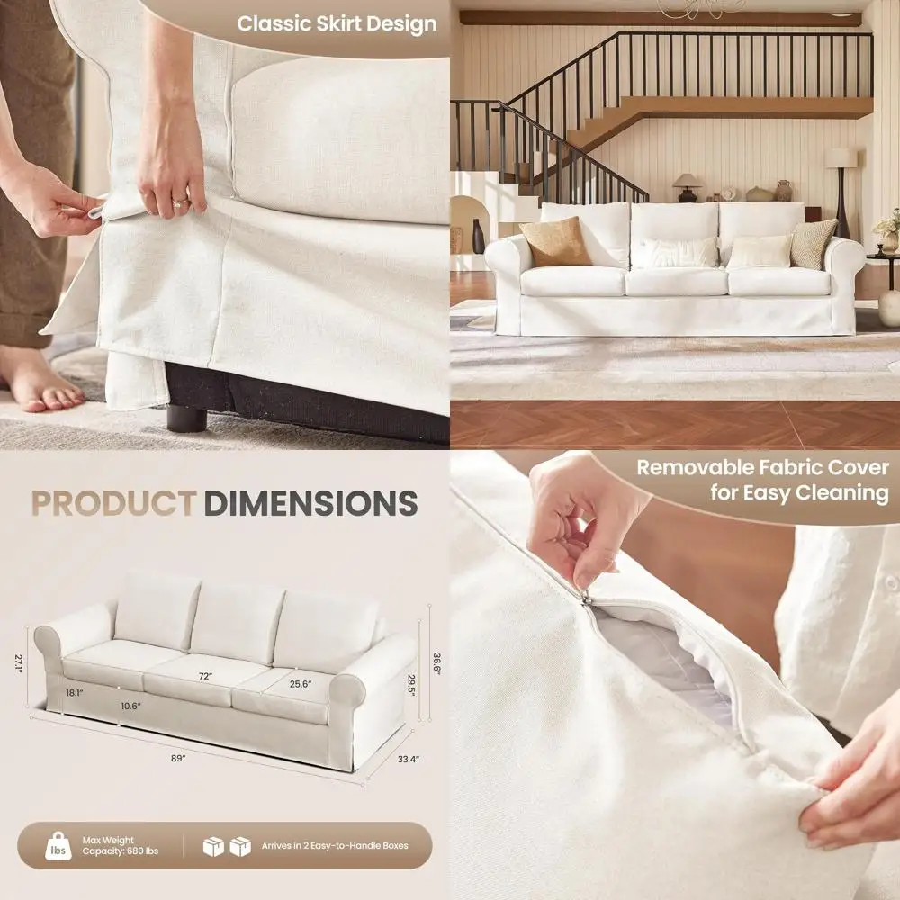 3-Seater Comfortable Slipcover Sofa for Living Room with Rolled Arms, High Back, Removable Washable Covers, Cream White
3-Seater Comfortable Slipcover Sofa for Living Room with Rolled Arms, High Back, Removable Washable Covers, Cream White