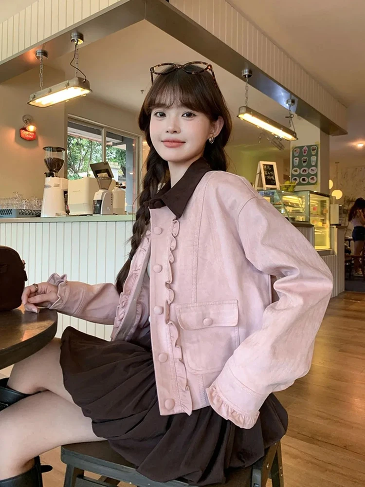 Autumn Streetwear Crop Jacket Women Vintage Pink Ruffles Patchwork Button Coats Hottie High Street Casual Long Sleeve Jackets
Autumn Streetwear Crop Jacket Women Vintage Pink Ruffles Patchwork Button Coats Hottie High Street Casual Long Sleeve Jackets