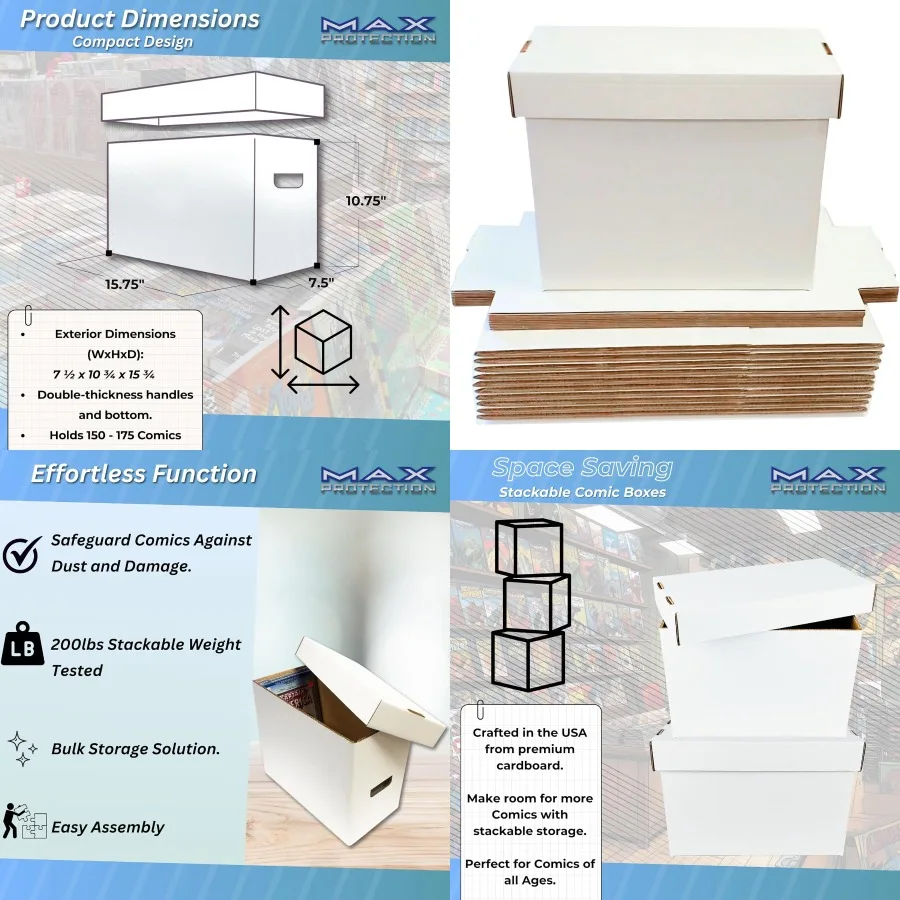 Коробки для хранения комиксов Max Pro — короткий картонный белый футляр для комиксов 150-175 — дизайн двойной толщины — Премиум-стоп
Коробки для хранения комиксов Max Pro — короткий картонный белый футляр для комиксов 150-175 — дизайн двойной толщины — Премиум-стоп