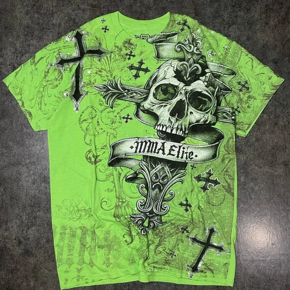 Y2K Retro Affliction Skull Print Green Oversize Cotton Shirt Men's and Women's Harajuku Hip-Hop Casual Joker T-shirt Street Wear
Y2K Retro Affliction Skull Print Green Oversize Cotton Shirt Men's and Women's Harajuku Hip-Hop Casual Joker T-shirt Street Wear