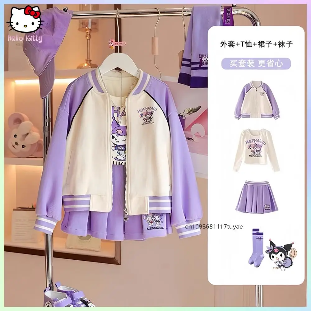 3Pcs Kuromi Girls Fashion Coat Anime Sanrios Long Sleeved T-Shirt Pleated Skirt Girls College Style Kids Baseball Uniform Set
3Pcs Kuromi Girls Fashion Coat Anime Sanrios Long Sleeved T-Shirt Pleated Skirt Girls College Style Kids Baseball Uniform Set