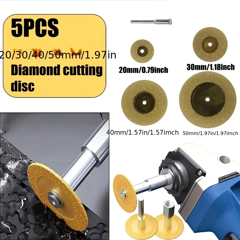 5pcs 20/30/40/50mm Diamond Cutting Disc For Rotary Tools TiN Coated Circular Saw Blade For Cutting Gemstone Glass Ceramic
5pcs 20/30/40/50mm Diamond Cutting Disc For Rotary Tools TiN Coated Circular Saw Blade For Cutting Gemstone Glass Ceramic