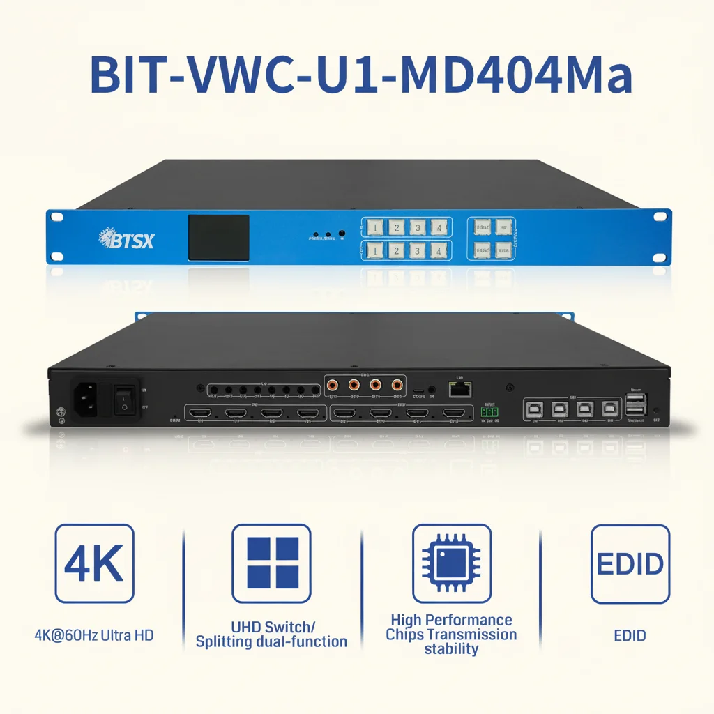 Seamless 4K60 HDMI Video Wall Matrix Processor for System Integration with 4 in 4 Out, KVM Control & Multi-Screen Splicing
Seamless 4K60 HDMI Video Wall Matrix Processor for System Integration with 4 in 4 Out, KVM Control & Multi-Screen Splicing