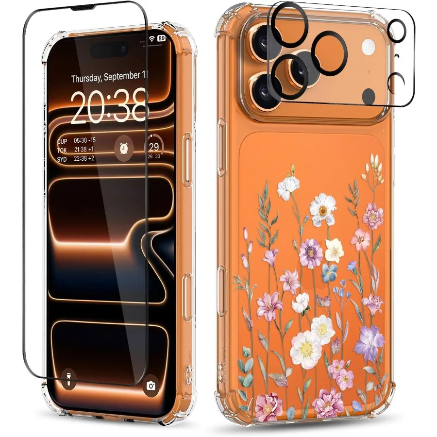 Защитный чехол 3 в 1 для iPhone 17 Pro с защитой экрана и объектива камеры с цветочным узором, прозрачный, мягкий, противоударный, тонкий
Защитный чехол 3 в 1 для iPhone 17 Pro с защитой экрана и объектива камеры с цветочным узором, прозрачный, мягкий, противоударный, тонкий