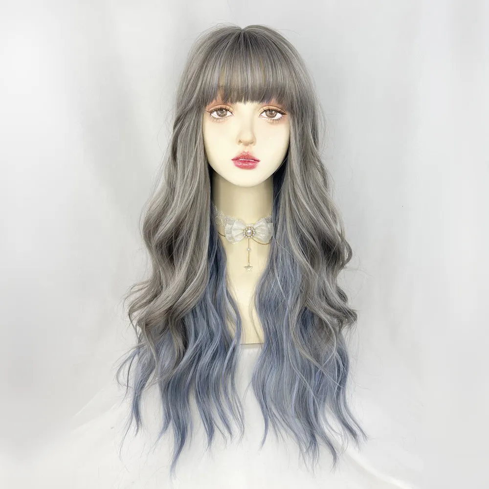 Blue dyed wig female long hair rice gray haze blue gradual change curly hair big waves full head cover
Blue dyed wig female long hair rice gray haze blue gradual change curly hair big waves full head cover