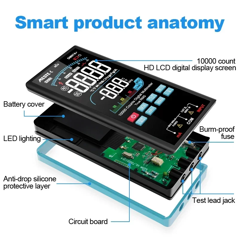 Mestek Digital Multimeter LCD Color Display DC AC Voltage Current Capacitance Ohm Diode Multimetro NCV Hz Tester Multimeter
Mestek Digital Multimeter LCD Color Display DC AC Voltage Current Capacitance Ohm Diode Multimetro NCV Hz Tester Multimeter