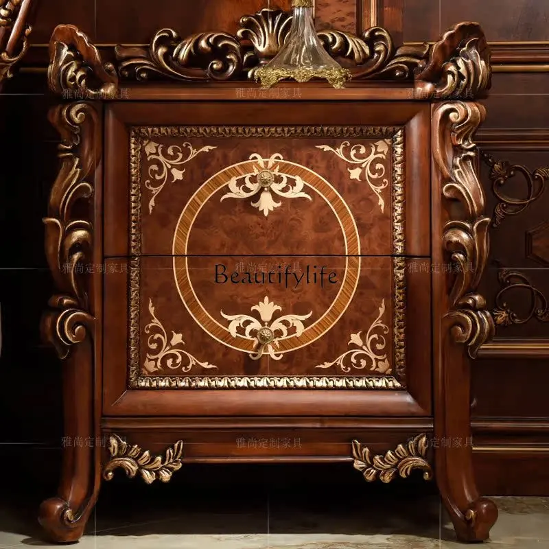 American luxury bedside table large size high solid wood carving flower parquet high-end villa European style
American luxury bedside table large size high solid wood carving flower parquet high-end villa European style