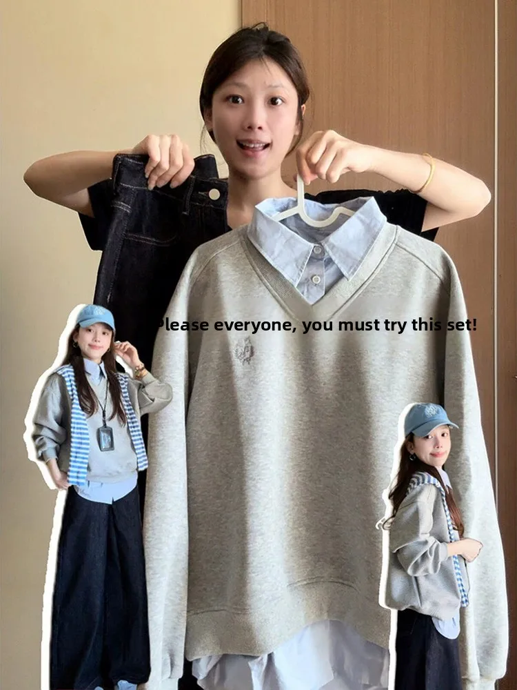 Retro Japanese Sle Collar Sweatirt Women's Color Blo Loose Casual Top Korean Sle Long Sve Cotton Autumn Wear
Retro Japanese Sle Collar Sweatirt Women's Color Blo Loose Casual Top Korean Sle Long Sve Cotton Autumn Wear