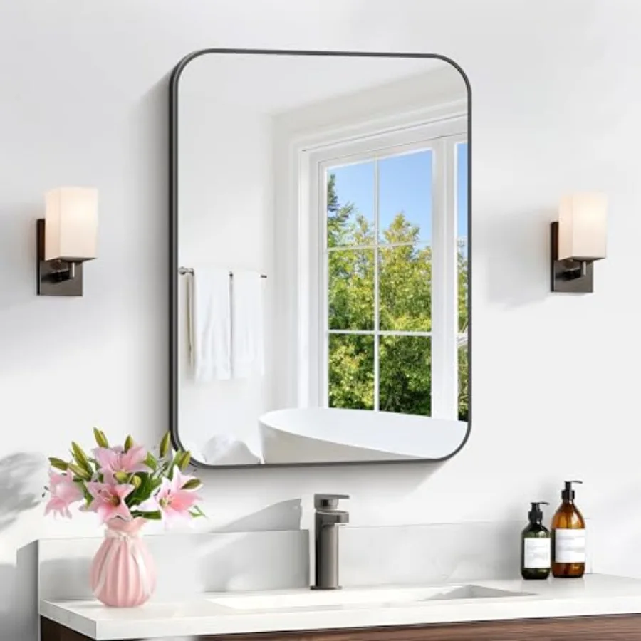 Bathroom Mirror, 18 x 24 inch Metal d Rectangle Mirror, Rounded Corner Rectangular Vanity Mirror, Wall Mounted Mirror for Moder
Bathroom Mirror, 18 x 24 inch Metal d Rectangle Mirror, Rounded Corner Rectangular Vanity Mirror, Wall Mounted Mirror for Moder