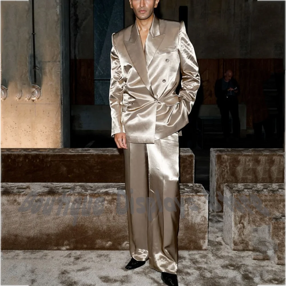 Luxury Satin Men's Suit Solid Color Peak Lapel Double Breasted Blazer Pants Straight Fit Gentleman Elegant Formal Wedding Tuxedo
Luxury Satin Men's Suit Solid Color Peak Lapel Double Breasted Blazer Pants Straight Fit Gentleman Elegant Formal Wedding Tuxedo