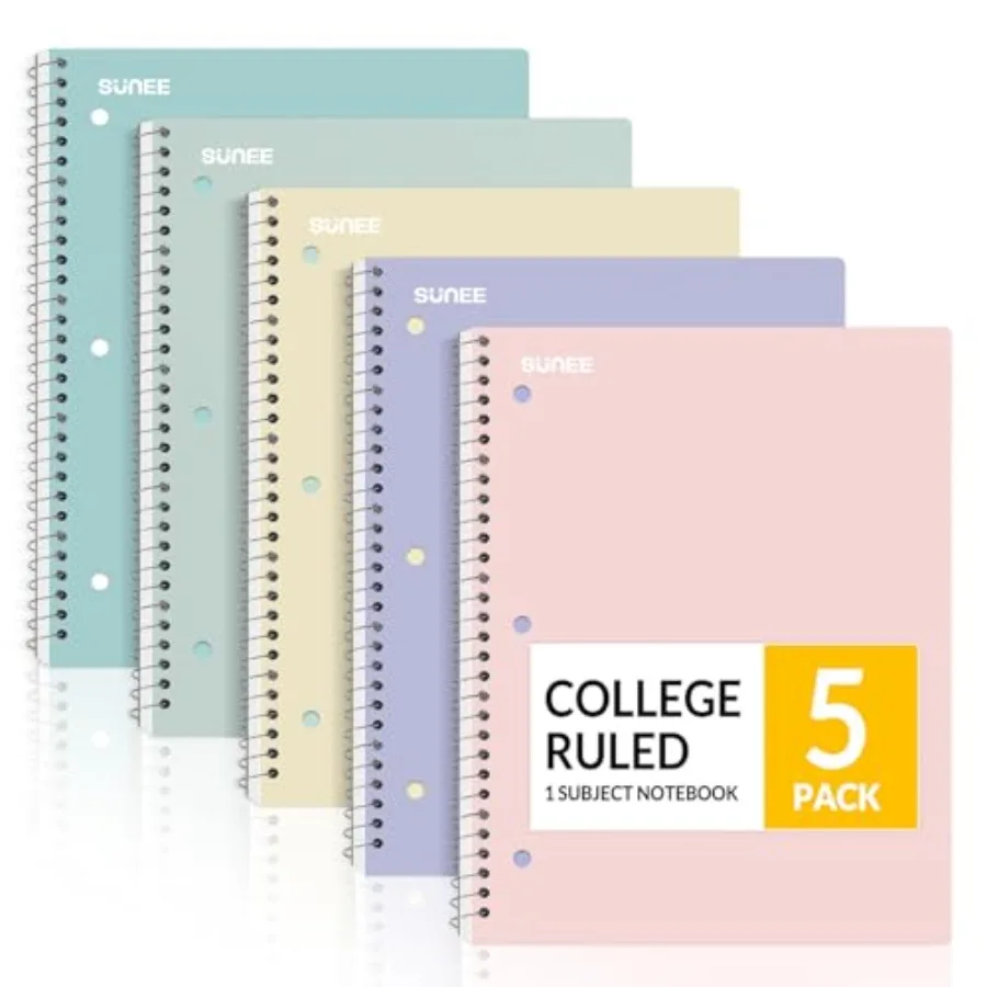 Spiral Notebooks, 1-Subject, 5 Pack, College Ruled Paper, 8" x 10-1/2", 70 Sheets per Notebook, 3-Hole Punched Paper, Pink, Pur
Spiral Notebooks, 1-Subject, 5 Pack, College Ruled Paper, 8" x 10-1/2", 70 Sheets per Notebook, 3-Hole Punched Paper, Pink, Pur