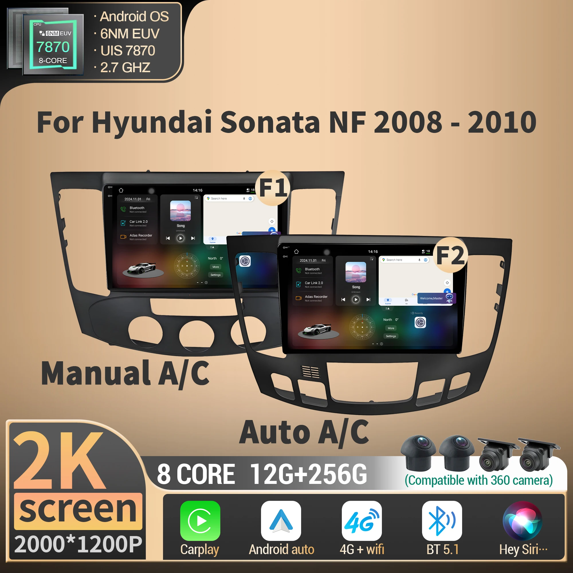 Android For Hyundai Sonata NF 2008-2010 Car Radio Multimedia system 4G GPS Wireless BT Carplay CPU 7870 2K QLED Screen Stereo
Android For Hyundai Sonata NF 2008-2010 Car Radio Multimedia system 4G GPS Wireless BT Carplay CPU 7870 2K QLED Screen Stereo