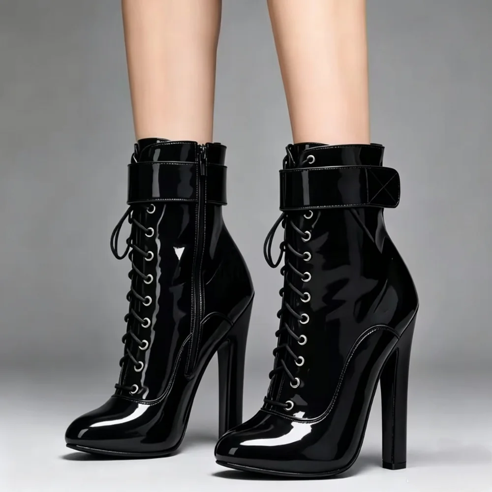 15CM Square High Heels Short Boots,Crossdresser Bed Cosplay Shoes,Ankle Botas,Side Zip,Front Lace,Round Toe,Black,Custom Colors
15CM Square High Heels Short Boots,Crossdresser Bed Cosplay Shoes,Ankle Botas,Side Zip,Front Lace,Round Toe,Black,Custom Colors