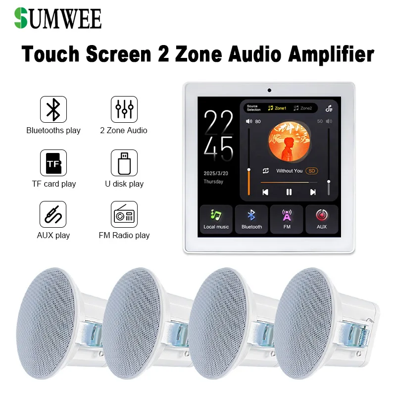 4 Inch Bluetooth Touch Screen Home Theater Cinema Digital Stereo 2Zone Audio Music Wall Amplifier Ceiling Speakers Control Panel
4 Inch Bluetooth Touch Screen Home Theater Cinema Digital Stereo 2Zone Audio Music Wall Amplifier Ceiling Speakers Control Panel