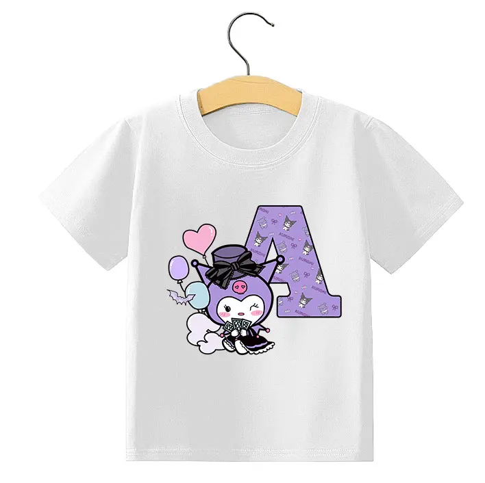 Sanrio Kuromi Children's T-shirt Cute Cartoon Anime Letter A-Z Print Girls Clothes Fashion Kids Toddler Cotton Short Sleeve Tops
Sanrio Kuromi Children's T-shirt Cute Cartoon Anime Letter A-Z Print Girls Clothes Fashion Kids Toddler Cotton Short Sleeve Tops