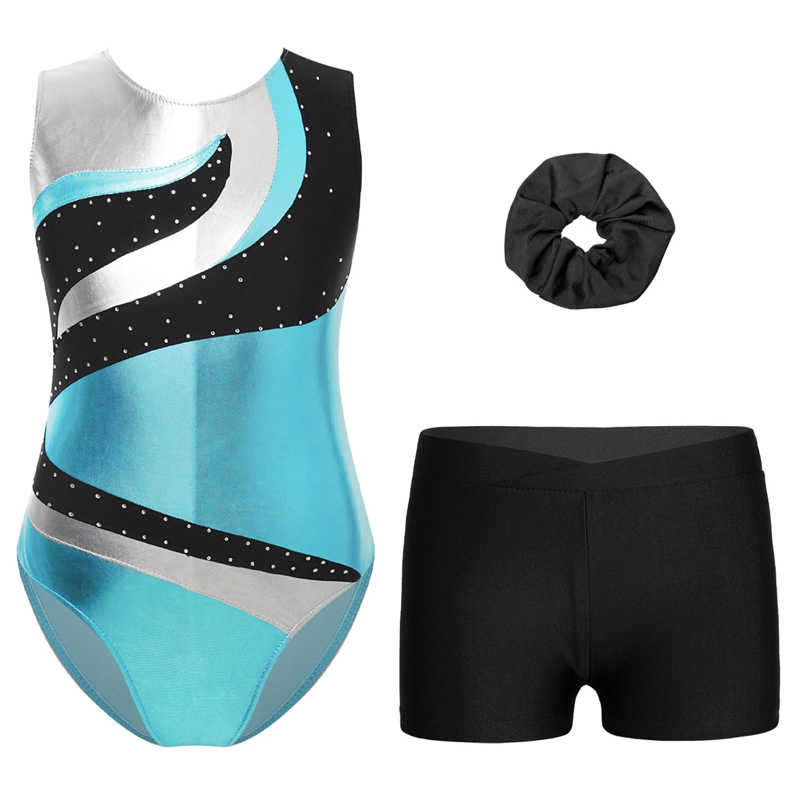 Kids Girls Gymnastics Dance Outfit Sportswear Rhinestone Contrast Color Metallic Leotard with Shorts and Hairband Stage Costume
Kids Girls Gymnastics Dance Outfit Sportswear Rhinestone Contrast Color Metallic Leotard with Shorts and Hairband Stage Costume