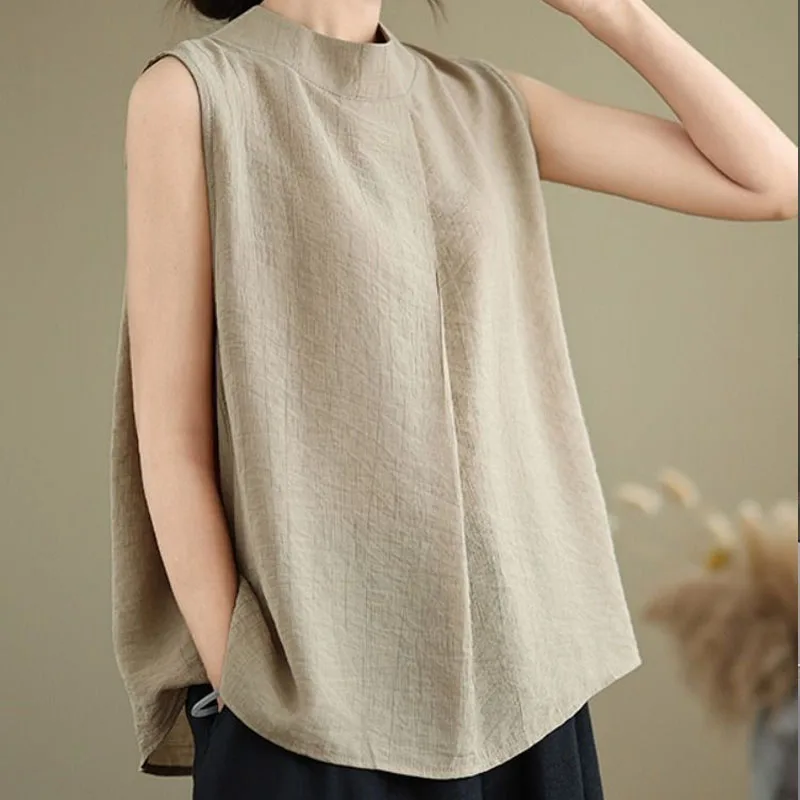 Large Size Texture Half High Neck Sleeveless T-shirt for Women in Women's Summer New Loose and Slim Vest for Women
Large Size Texture Half High Neck Sleeveless T-shirt for Women in Women's Summer New Loose and Slim Vest for Women