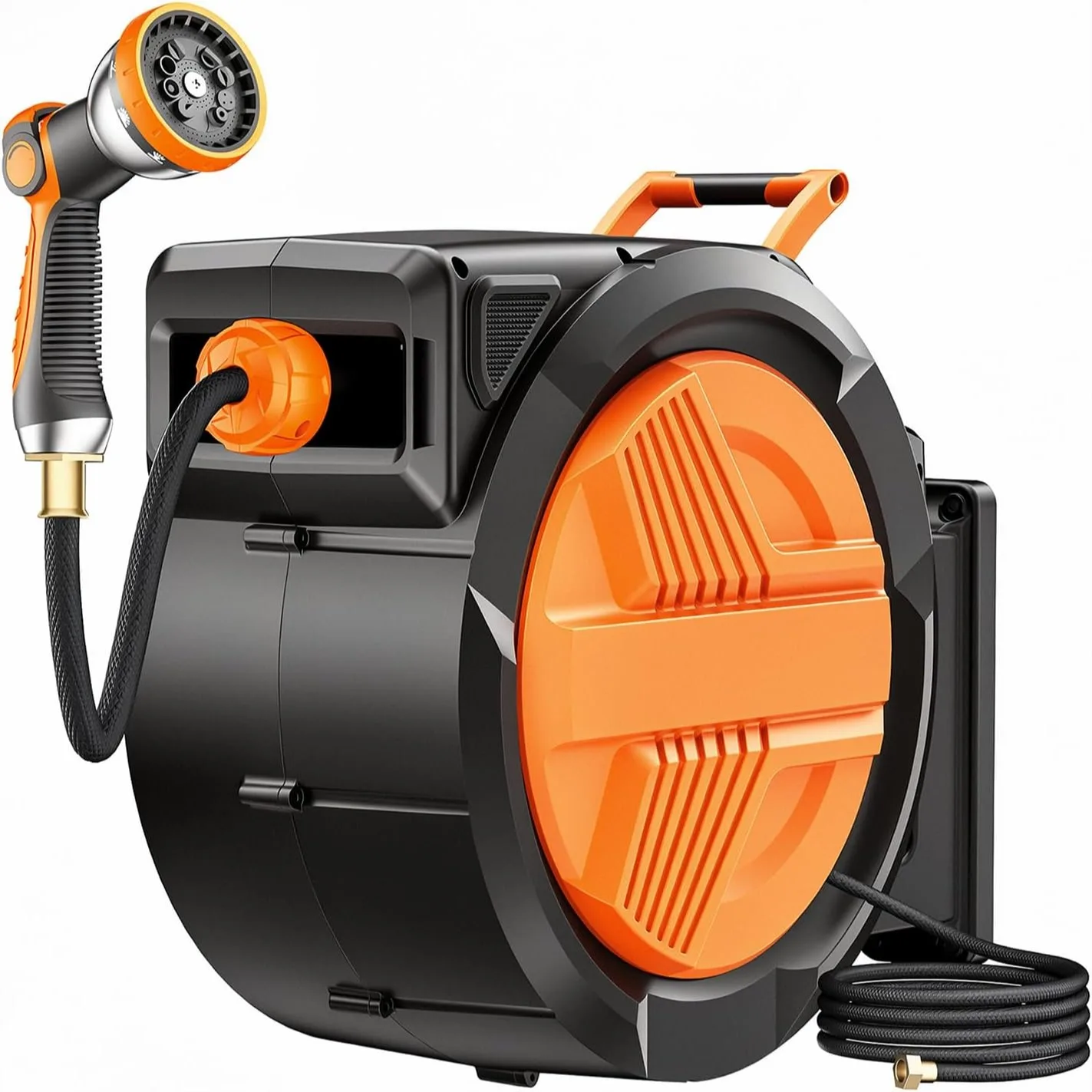 Retractable Garden Hose Reel 5/8" x 100ft, Auto Rewind Wall-Mounted Hose with 10-Mode Nozzle for Watering and Car Washing
Retractable Garden Hose Reel 5/8" x 100ft, Auto Rewind Wall-Mounted Hose with 10-Mode Nozzle for Watering and Car Washing